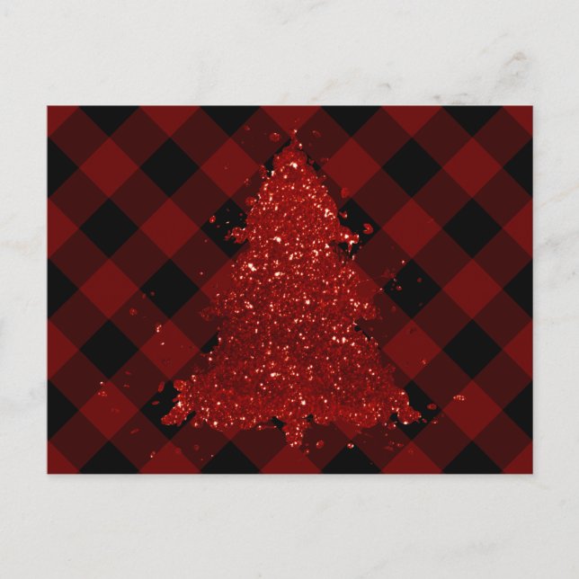 Rustic Christmas Tree | Red Buffalo Plaid Holiday Postcard (Front)