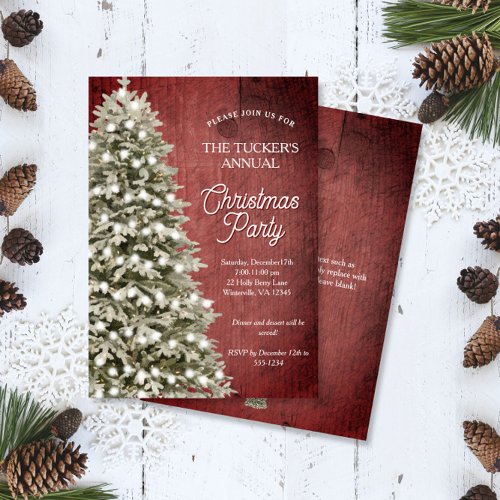 Rustic Christmas Tree Red Company Holiday Party Invitation