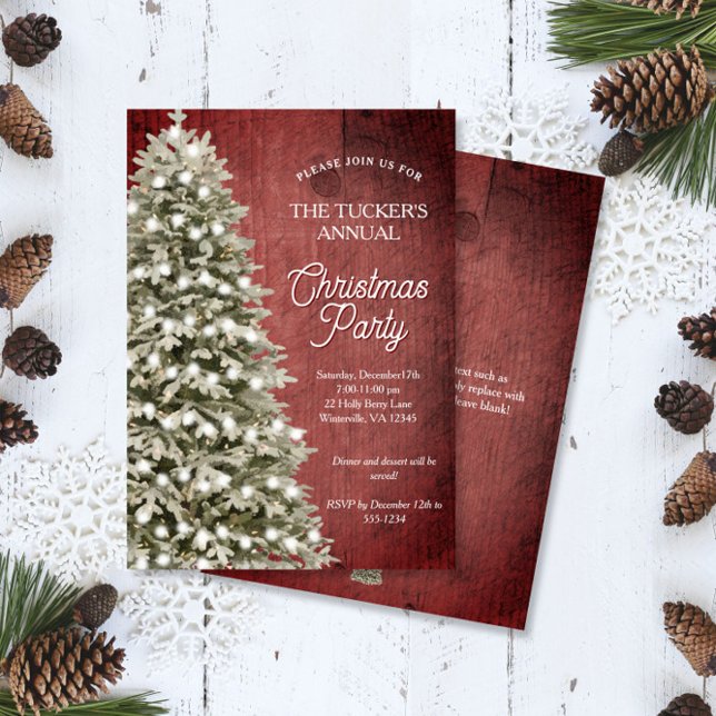 Rustic Christmas Tree Red Company Holiday Party Invitation (Creator Uploaded)