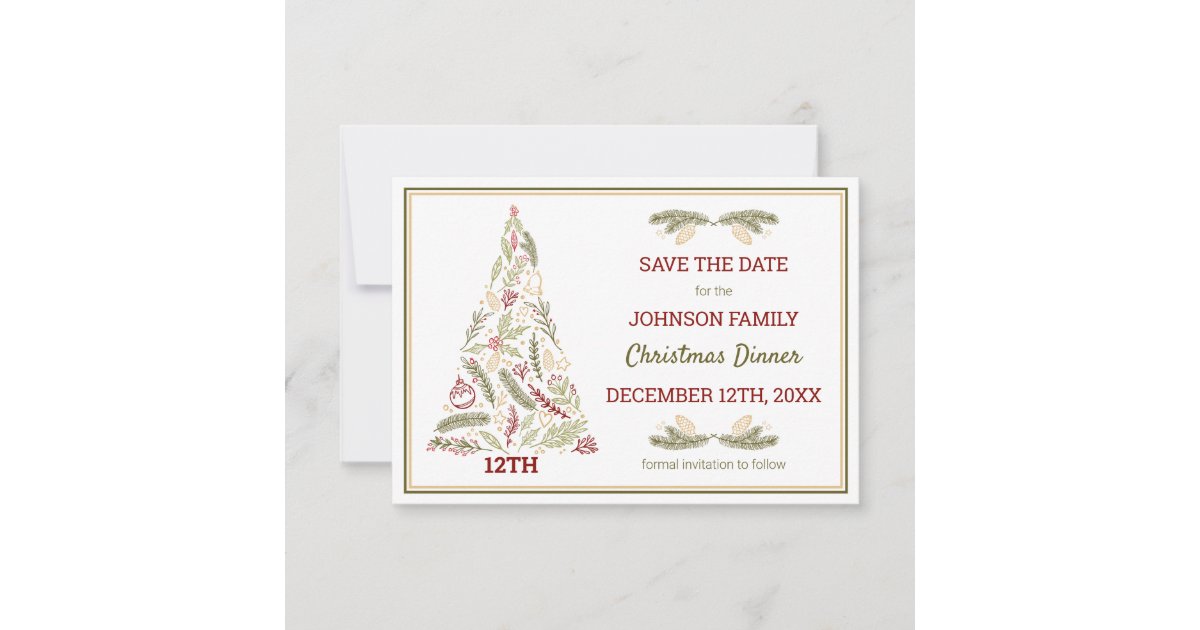 Rustic Christmas Tree Red Green Gold Festive Save The Date | Zazzle