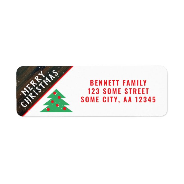 Rustic Christmas Tree Red Holiday Return Address Label (Front)