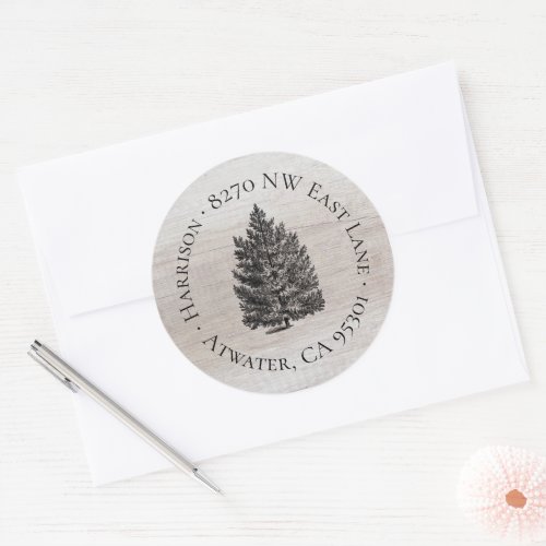 Rustic Christmas Tree Round Return Address Label