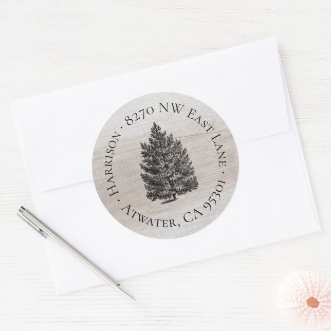 Rustic Christmas Tree Round Return Address Label (Envelope)