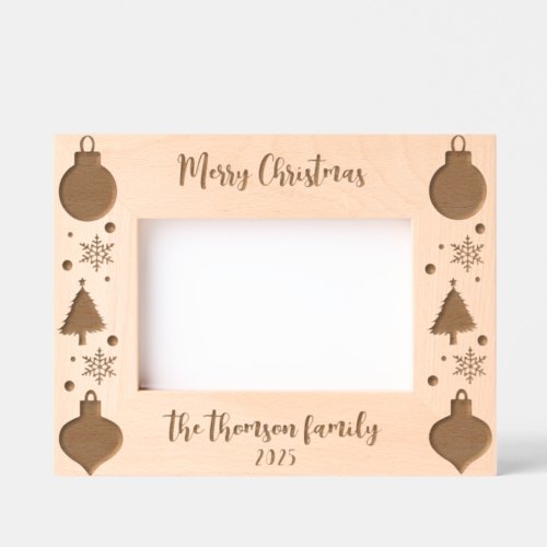 Rustic Christmas Tree Snowflake Ornaments Script Engraved Frames
