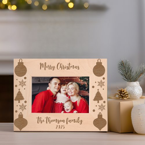 Rustic Christmas Tree Snowflake Ornaments Script Engraved Frames