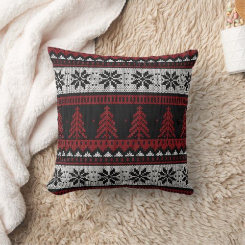 Rustic Christmas Tree Sweater Pattern Throw Pillow
