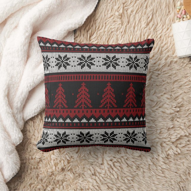 Rustic Christmas Tree Sweater Pattern Throw Pillow (Blanket)