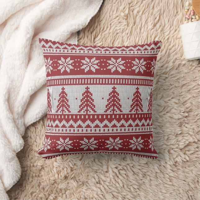 Rustic Christmas Tree Sweater Pattern Throw Pillow (Blanket)