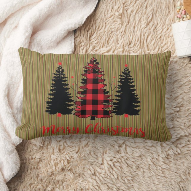 Rustic Christmas Tree Trio Lumbar Pillow (Blanket)