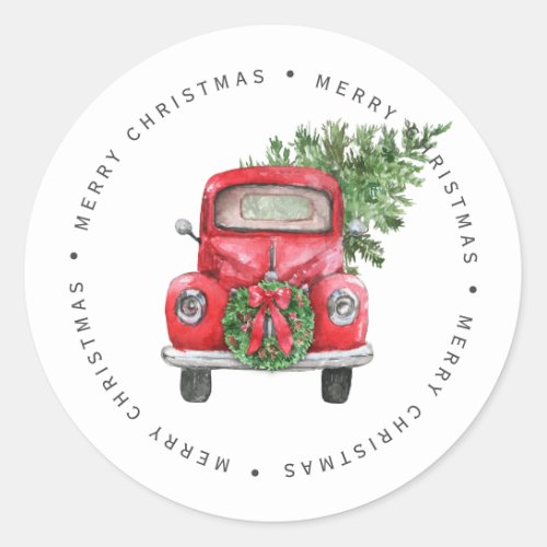 Rustic Christmas Tree Vintage Red Truck Classic Round Sticker