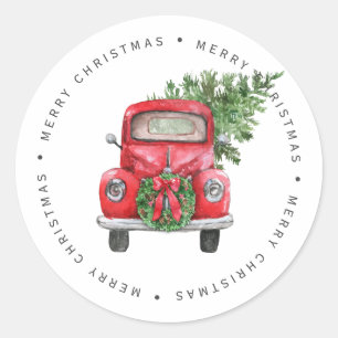 Rustic Christmas Tree Vintage Red Truck Classic Round Sticker
