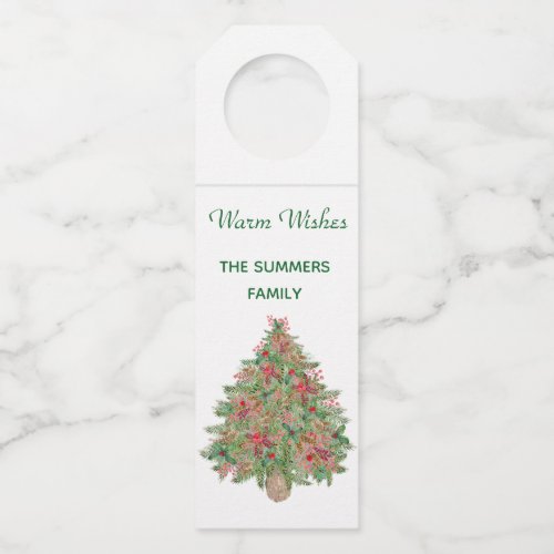Rustic Christmas Tree Watercolor Bottle Hanger Tag