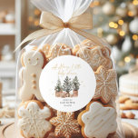 Rustic Christmas Trees A Merry Little Baby Shower Classic Round Sticker<br><div class="desc">This design features watercolor Christmas trees in soft,  rustic shades of green,  adorned with natural brown and beige-toned baubles.</div>