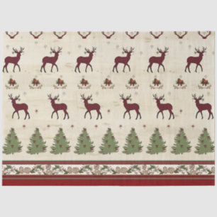 Rustic Christmas Trees Deer Buffalo Plaid w Wood Tissue Paper
