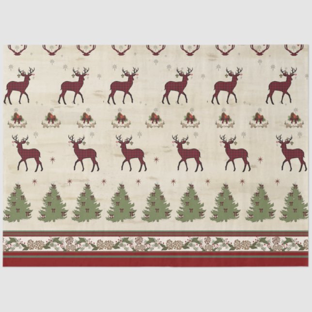 Rustic Christmas Trees Deer Buffalo Plaid w Wood  Tissue Paper (Front)