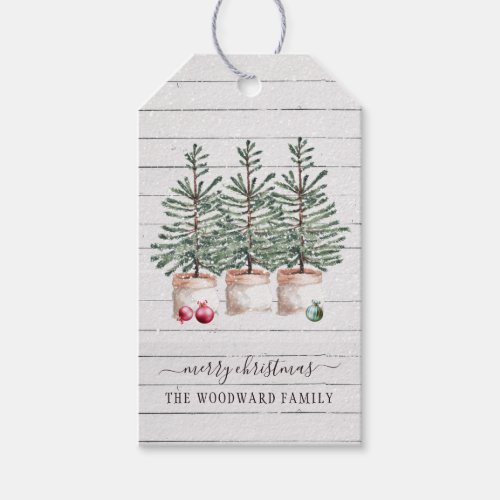 Rustic Christmas Trees Family Name  Gift Tags