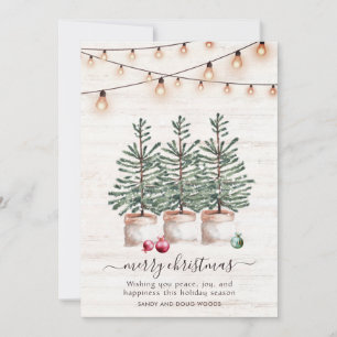 Rustic Christmas Trees Holiday Card With Greeting