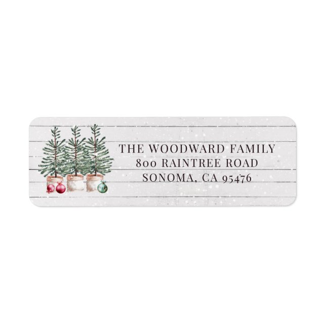 Rustic Christmas Trees Holiday Return Address Label (Front)