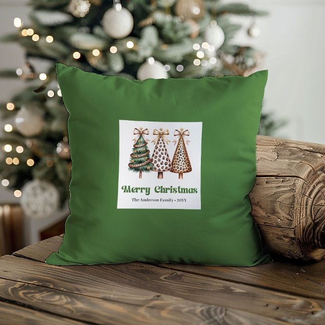 Rustic Christmas Trees Minimalist Name Custom  Throw Pillow (Rustic Christmas Trees Minimalist Name Custom Pillow)