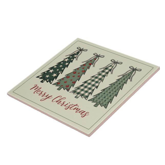 Rustic Christmas Trees Personalized Ceramic Tile (Side)