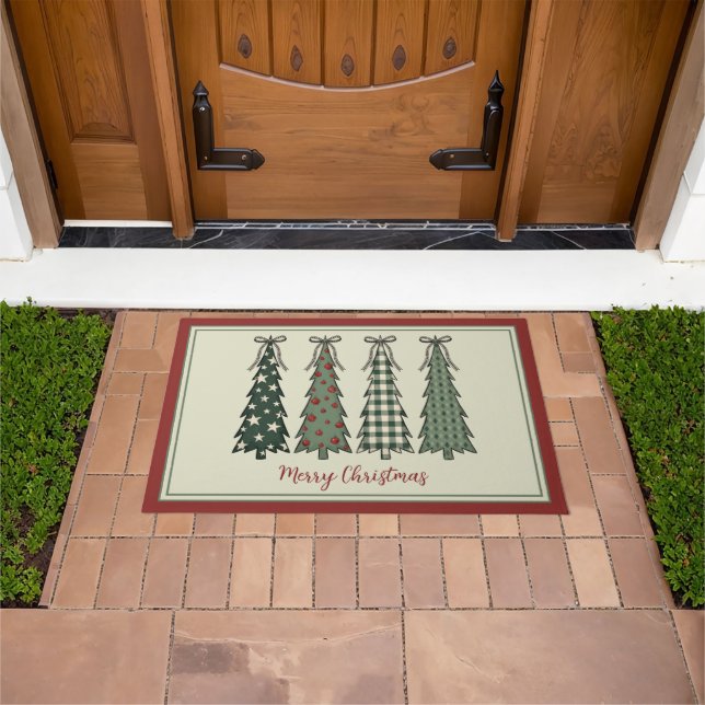 Rustic Christmas Trees Personalized Doormat (Outdoor)