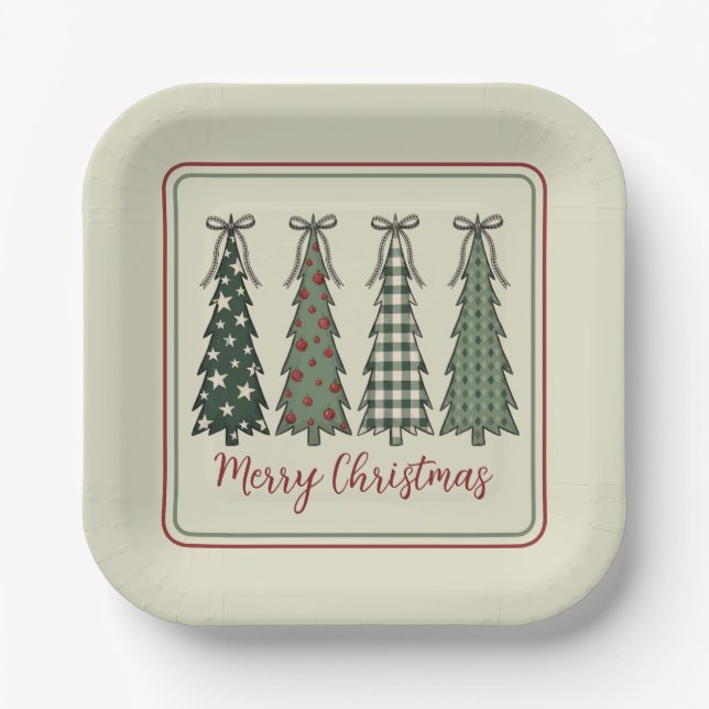 Rustic Christmas Trees Personalized Paper Plates (Front)