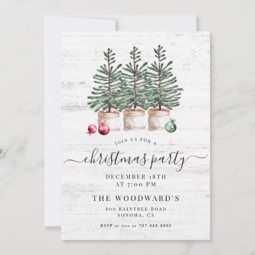 Rustic Christmas Trees Wood Holiday Party Invitation