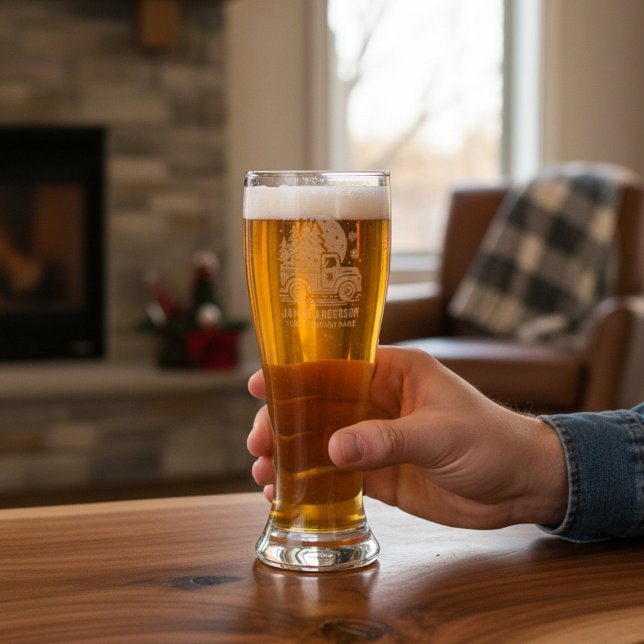 Rustic Christmas Truck Personalized Name Corporate Pilsner Glass (Creator Uploaded)