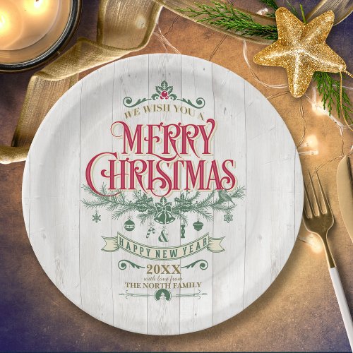 Rustic Christmas Typography RedGreen ID550 Paper Plates