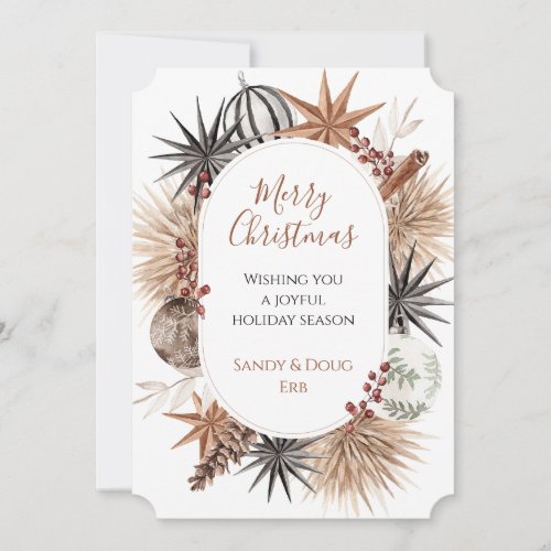 Rustic Christmas Watercolor Boho Holiday Card