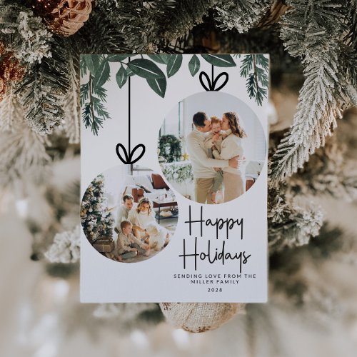 Rustic Christmas Watercolor Greenery Photo Holiday Postcard