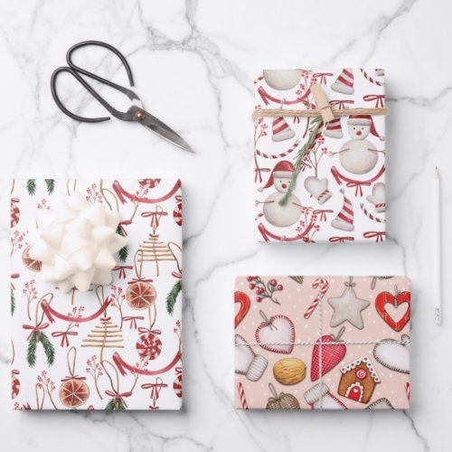 Rustic Christmas watercolor patterns Wrapping Paper Sheets