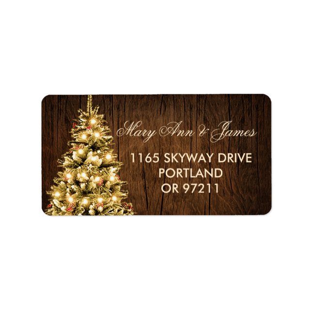 Rustic Christmas Wedding Address Tree & Ribbon Label (Front)