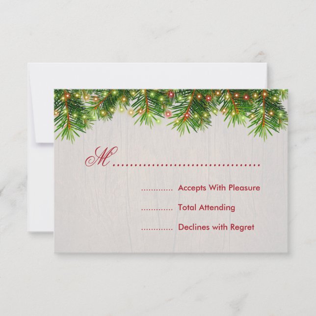 Rustic Christmas Wedding RSVP Tree Lights & Ribbon (Front)