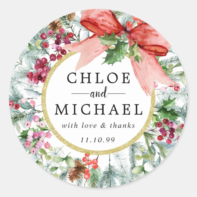 Rustic Christmas Wedding Thank You Favor Seal (Front)