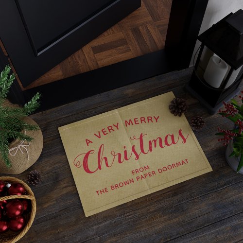 Rustic Christmas Welcome Brown Paper Look Doormat