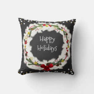 Rustic Christmas White Pine Wreath Holiday Elegant Throw Pillow