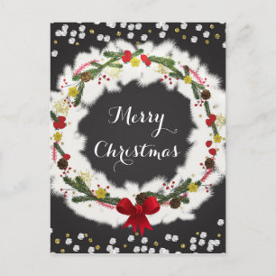 Rustic Christmas White Pine Wreath Holiday Modern Postcard