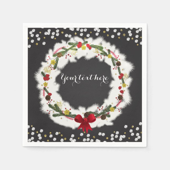 Rustic Christmas White Pine Wreath Holiday Party Napkins (Front)