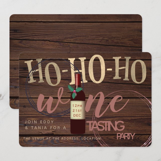 Rustic Christmas Wine Tasting Party Glass Stains Invitation (Front/Back)