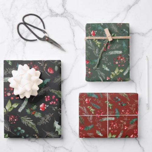Rustic Christmas Winter Botanical Greenery Wrapping Paper Sheets