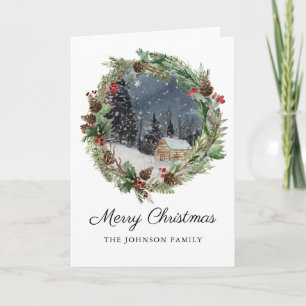 Rustic Christmas Winter Mountain Cabin Holiday Card