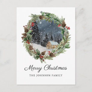 Rustic Christmas Winter Mountain Cabin Holiday Postcard