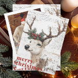 Rustic Christmas Winter Reindeer Holiday Card<br><div class="desc">This festive Christmas card features a rustic illustration of a deer adorned with a pine and red berry wreath on its antlers. The background has a vintage, textured style with handwritten script, and "Merry Christmas" is highlighted in bold red text. It's perfect for adding a warm, cozy holiday charm to...</div>