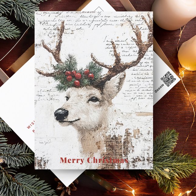Rustic Christmas Winter Reindeer Holiday Postcard (Creator Uploaded)