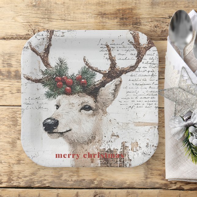 Rustic Christmas Winter Reindeer Paper Plates (Creator Uploaded)