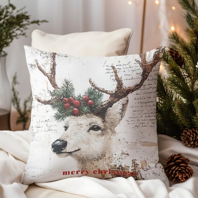 Rustic Christmas Winter Reindeer Throw Pillow (Creator Uploaded)