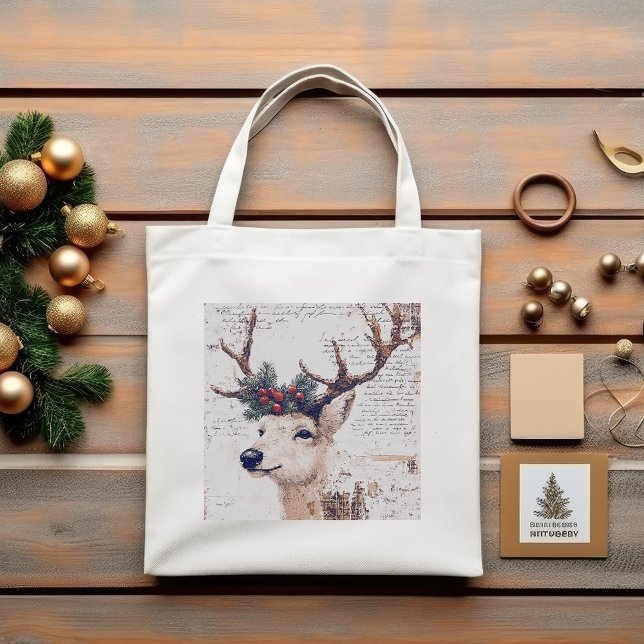 Rustic Christmas Winter Reindeer Tote Bag (Creator Uploaded)