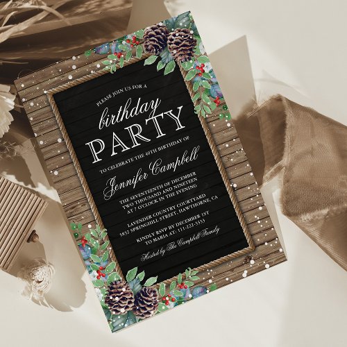 Rustic Christmas Winter Themed Birthday Party Invitation