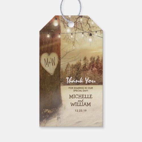 Rustic Christmas Winter Tree Lights Wedding Favor Gift Tags